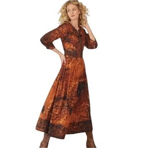 Soft Surroundings Venetian Batik Midi Dress 6 Boho Western NWT